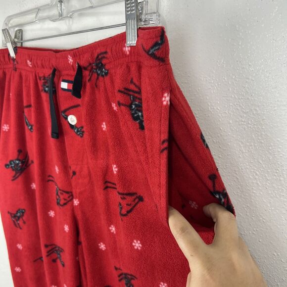 Tommy Hilfiger Fleece Pajamas Men Medium Red Ski Snowflake Print Pull On Sleep - Picture 7 of 10